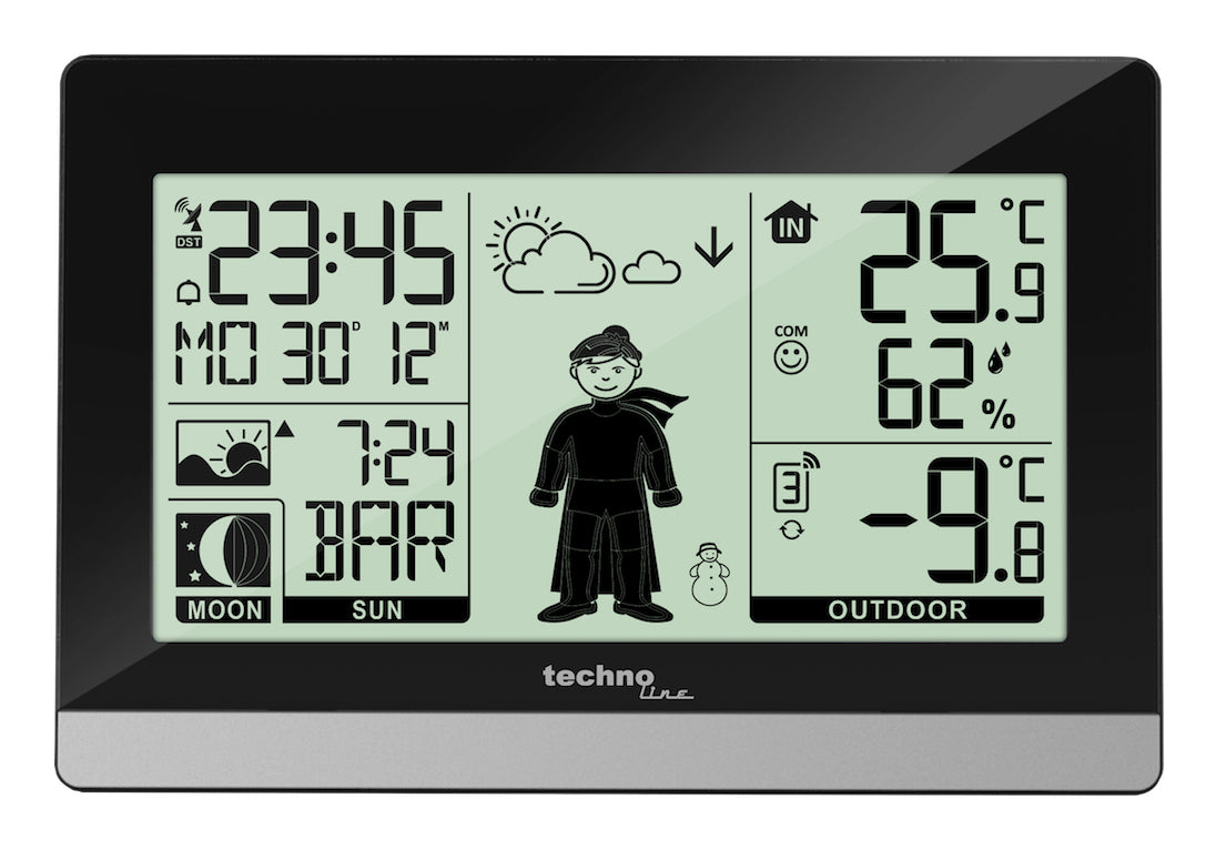 Technoline WS9612 – Wetterstation, innen/aussen, Hygrometer, inkl. Aussensensor – Schwarz