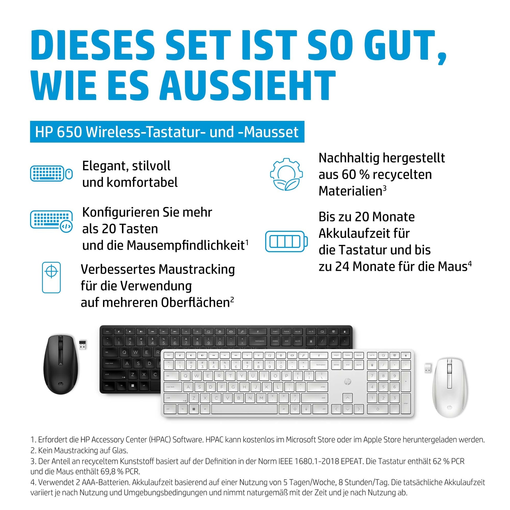 HP 650 – Tastatur-Maus-Set – 100% – Membran – 2,4 GHz – Schwarz