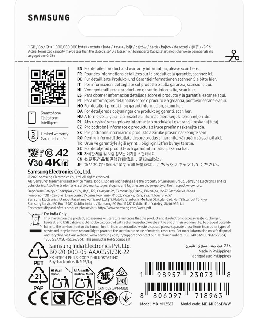 Samsung T9 microSDXC 256 GB – UHS-I, U3, V30, A2, 200/130 MB/s