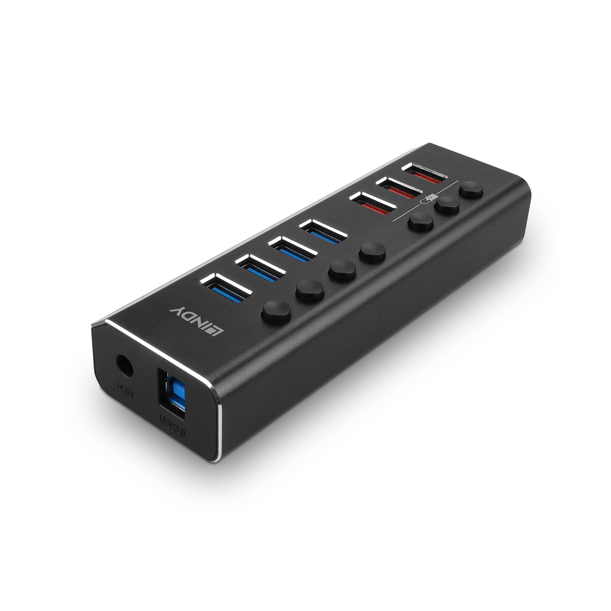 Lindy 43371 USB-Hub – USB 3.2 Gen1 (Typ-B), 7× USB-A, 3× Quick Charge 3.0