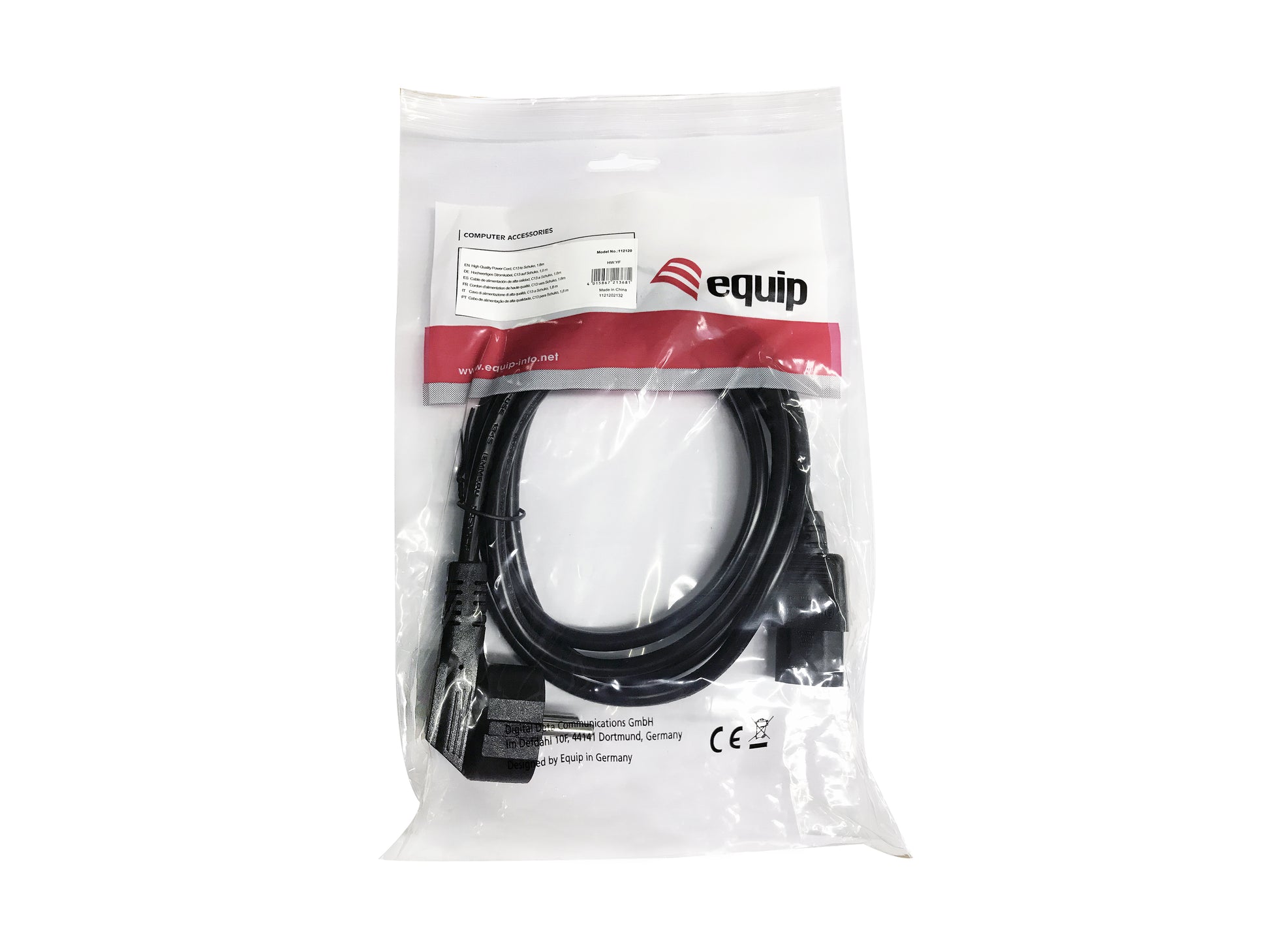 Equip Netzkabel – Schuko (CEE 7/7)–IEC C13, 1,8 m, 250 V/10 A, schwarz