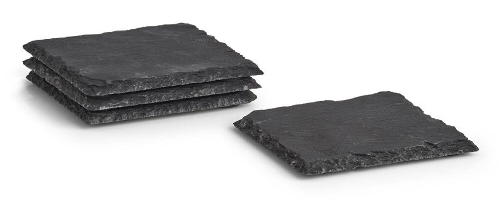 Zeller Present Glasuntersetzer – 4er Set, 10,0 × 10,0 × 0,5 cm, Schiefer/Silikon, Schwarz, für Gläser