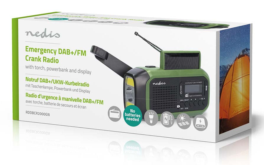 Nedis Notfallradio – Tragbares DAB+ Radio, UKW, 15 h Akku – Grün/Schwarz