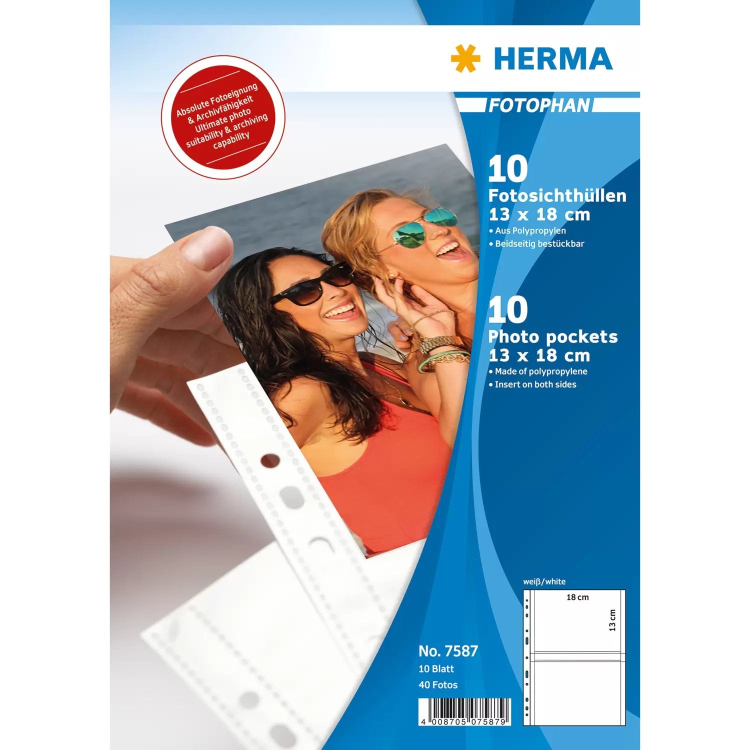 HERMA Sichtmappe 13×18 cm quer – 10er-Pack, Weiss, Kunststoff, glänzend