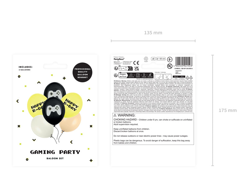 PartyDeco Gaming Luftballons – mehrfarbig – Ø 30 cm – Latex – 6 Stk