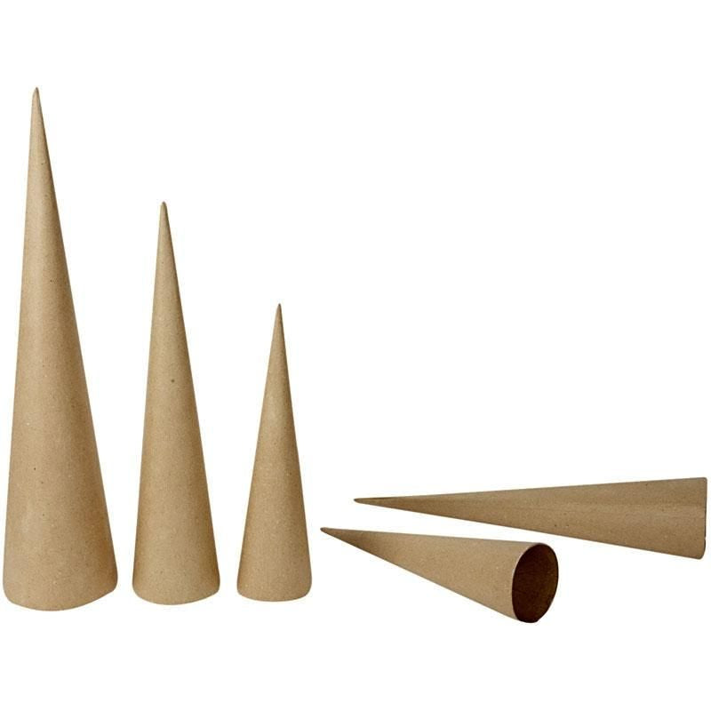 Creativ Company Pappmaché-Rohling, Papier, Kegel, Ø 8 × H 30 cm, Ø 9 × H 40 cm, Ø 11,5 × H 50 cm, 3 Stk.
