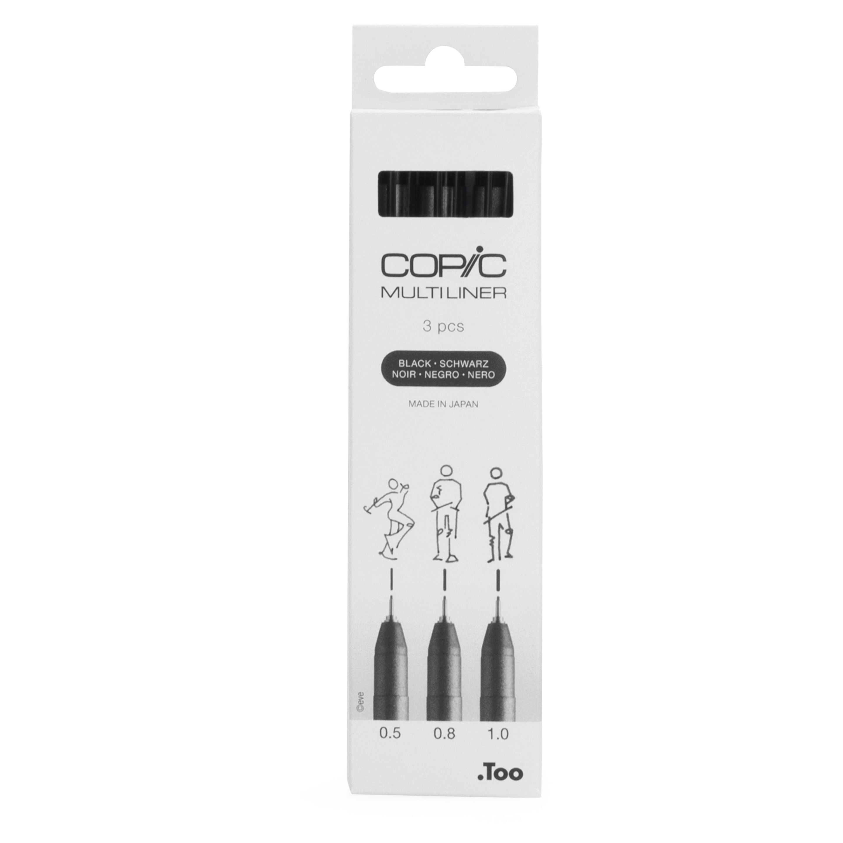 Copic Multiliner Fineliner – 3 Stk., 0,5–1,0 mm, schwarz, wasserfest