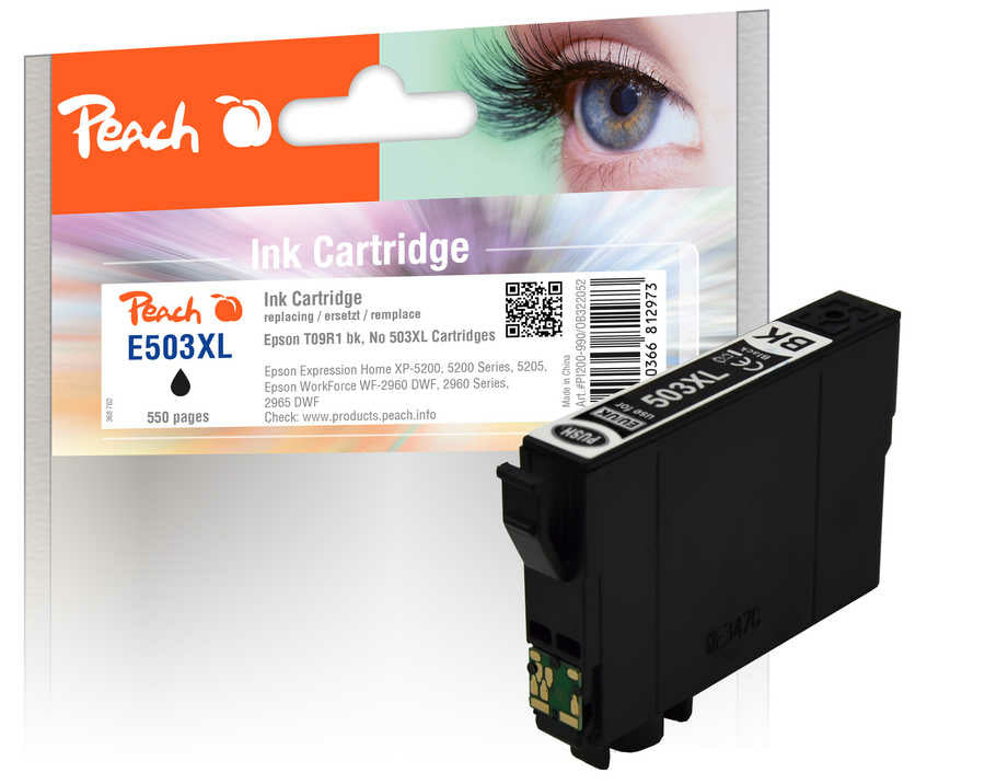 Peach 503XL Schwarz Tintenpatrone (Kompatibel) – 550 Seiten – für Epson XP-5200/5205, WF-2960/2965