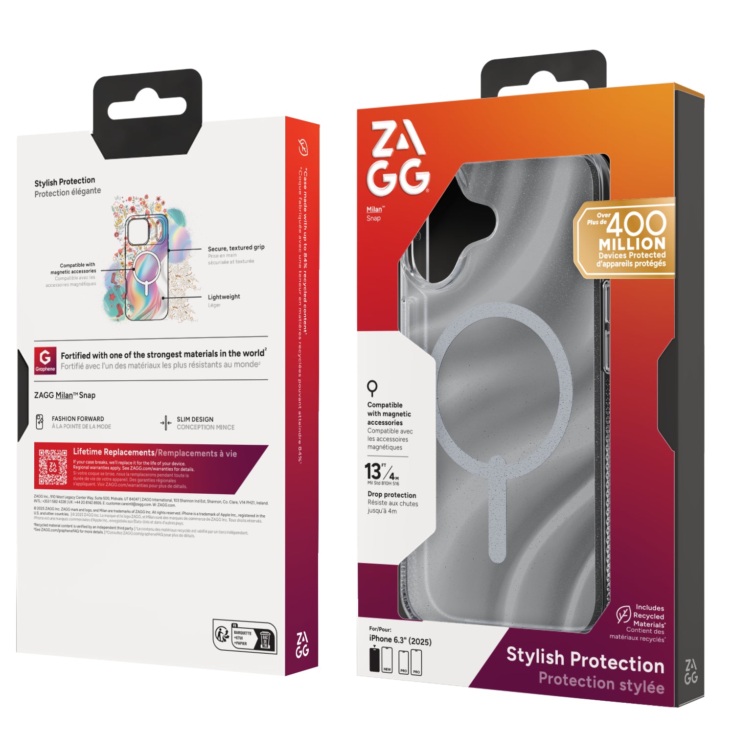 ZAGG Milan Snap – Backcover – für Apple iPhone 17, MagSafe, Graphen, Violett, bis 4 m Sturzsicher