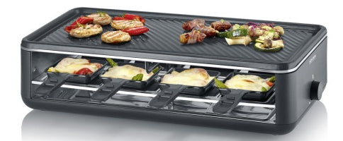 Severin Raclette-Grill RG 2365 – 8 Personen, 1300 W, 8 Pfännchen, Keramik-Grillplatte – schwarz