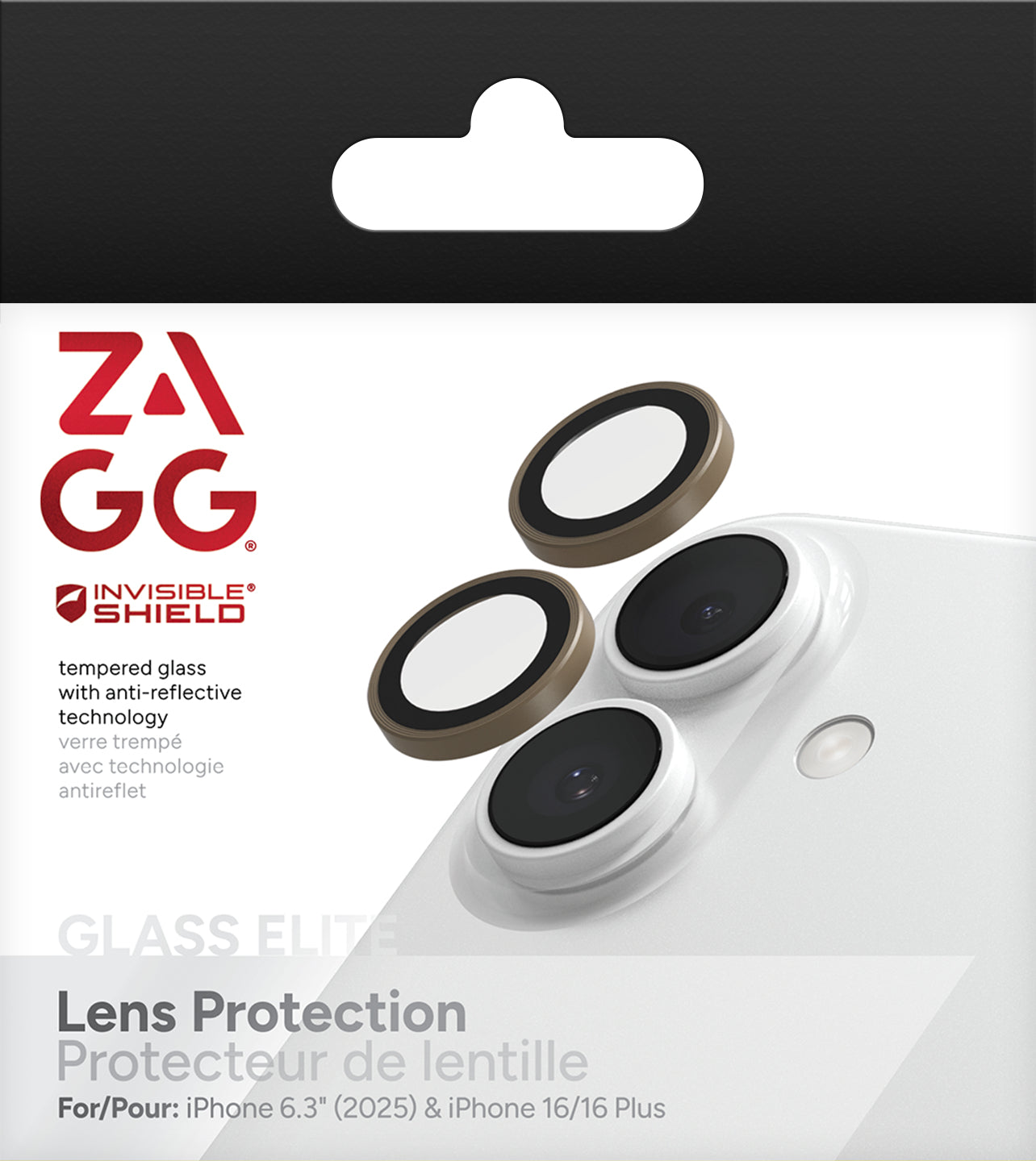 ZAGG Glass Elite – Objektivschutz – Schlagfest, kratzresistent – für iPhone 17/16/16+ – 2er Pack – Sand