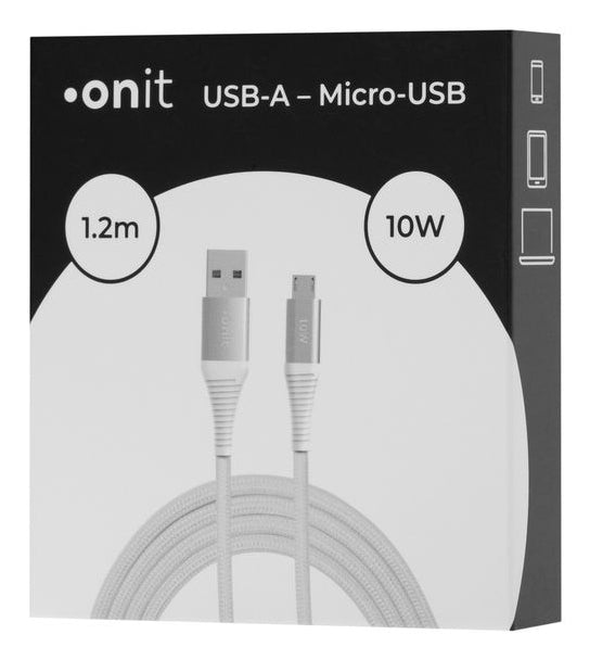 ONIT USB-A auf Micro-USB-B Kabel – USB 2.0 (480 Mbit/s) – 1,2 m – PD 10 W – Geflochten – Weiss