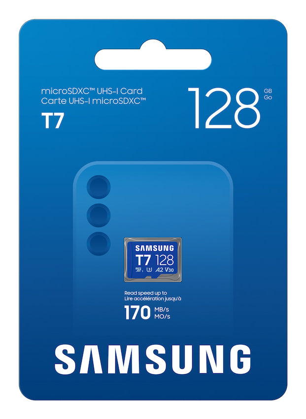 Samsung T7 microSDXC 128 GB – UHS-I, U3, V30, A2, 170 MB/s Lesen, Blau