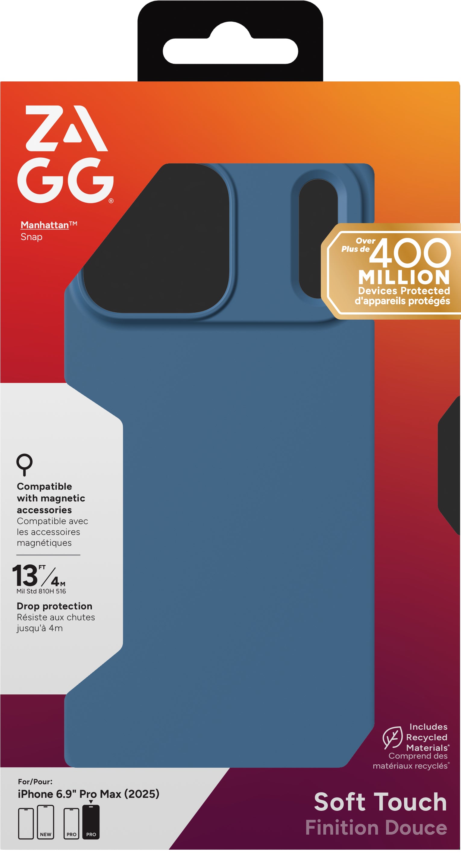 ZAGG Manhattan Snap Backcover – für Apple iPhone 17 Pro Max – Graphen+Silikon, Blau, bis 4 m Sturzsicher