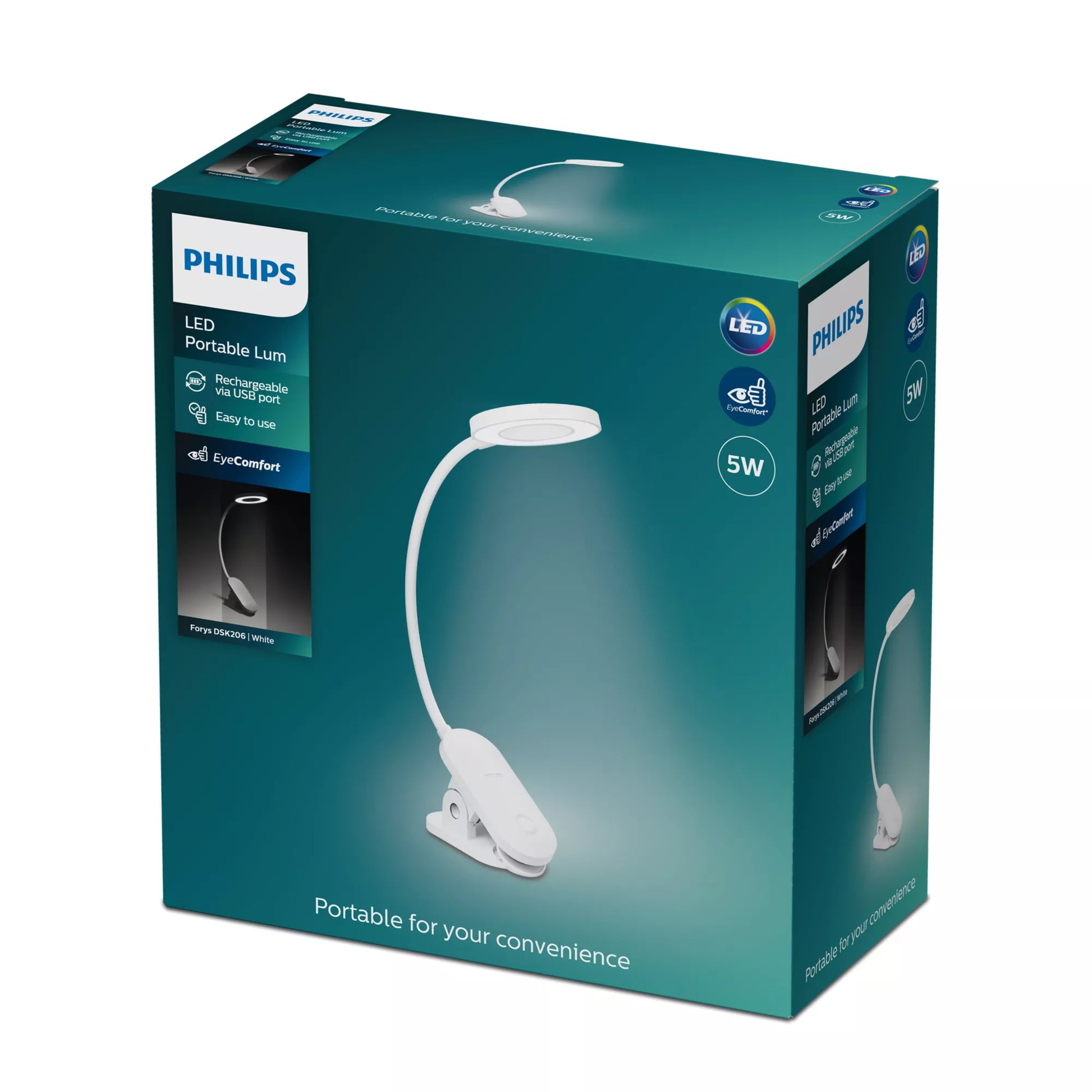 Philips by Signify Philips Tischleuchte Forys Clip – 4000 K, 200 lm, 5 W, dimmbar, EyeComfort, weiss