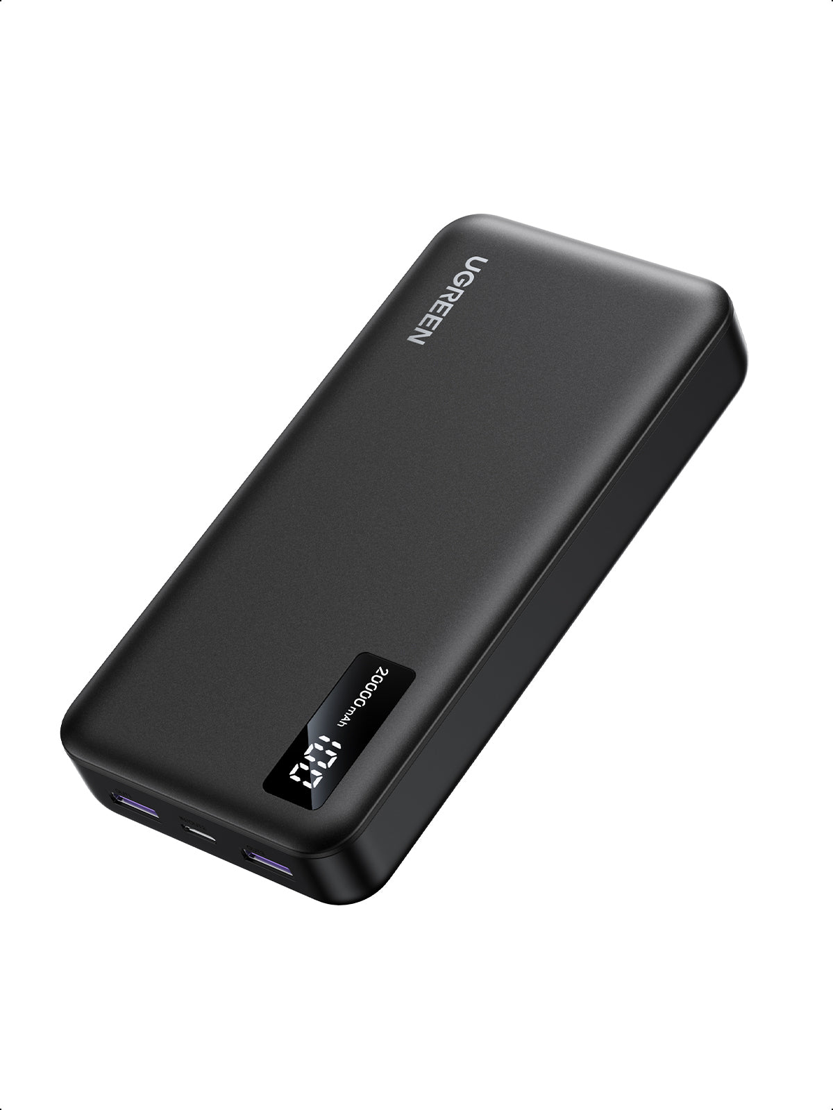 Ugreen Powerbank 20000 mAh, PD 22,5 W, 1× USB-C, 2× USB-A, mit Display, für Smartphones, Schwarz