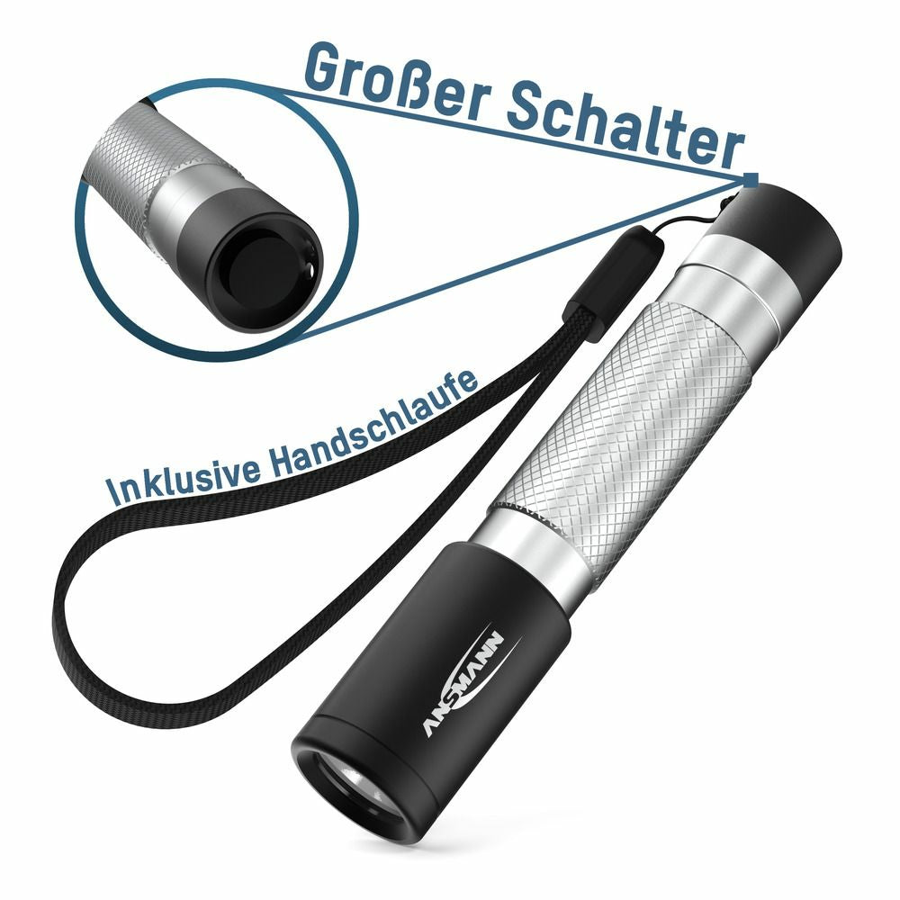 Ansmann Taschenlampe Daily Use 50B – 55 lm, 36 m, IPX4, Batteriebetrieb, 2 Stufen – Schwarz