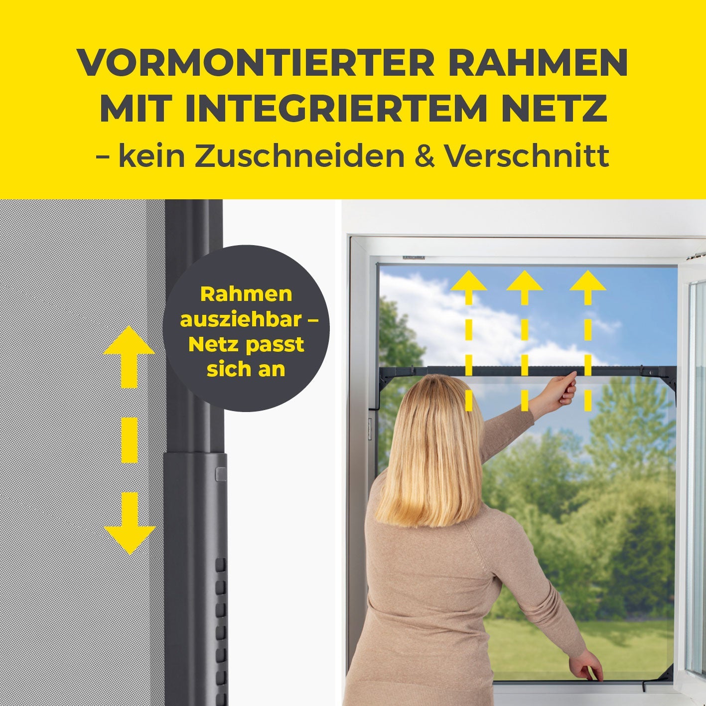EASYmaxx Fenster-Fliegengitter – 73–120 × 83–140 cm – Anthrazit – Nylon – Aluminium-Rahmen