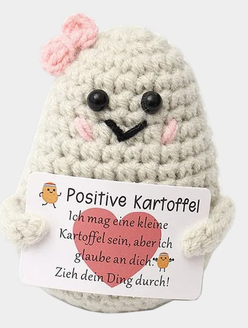 I am Creative Plüschtier Positive Potato mit Schleife – 7,5 cm – beige