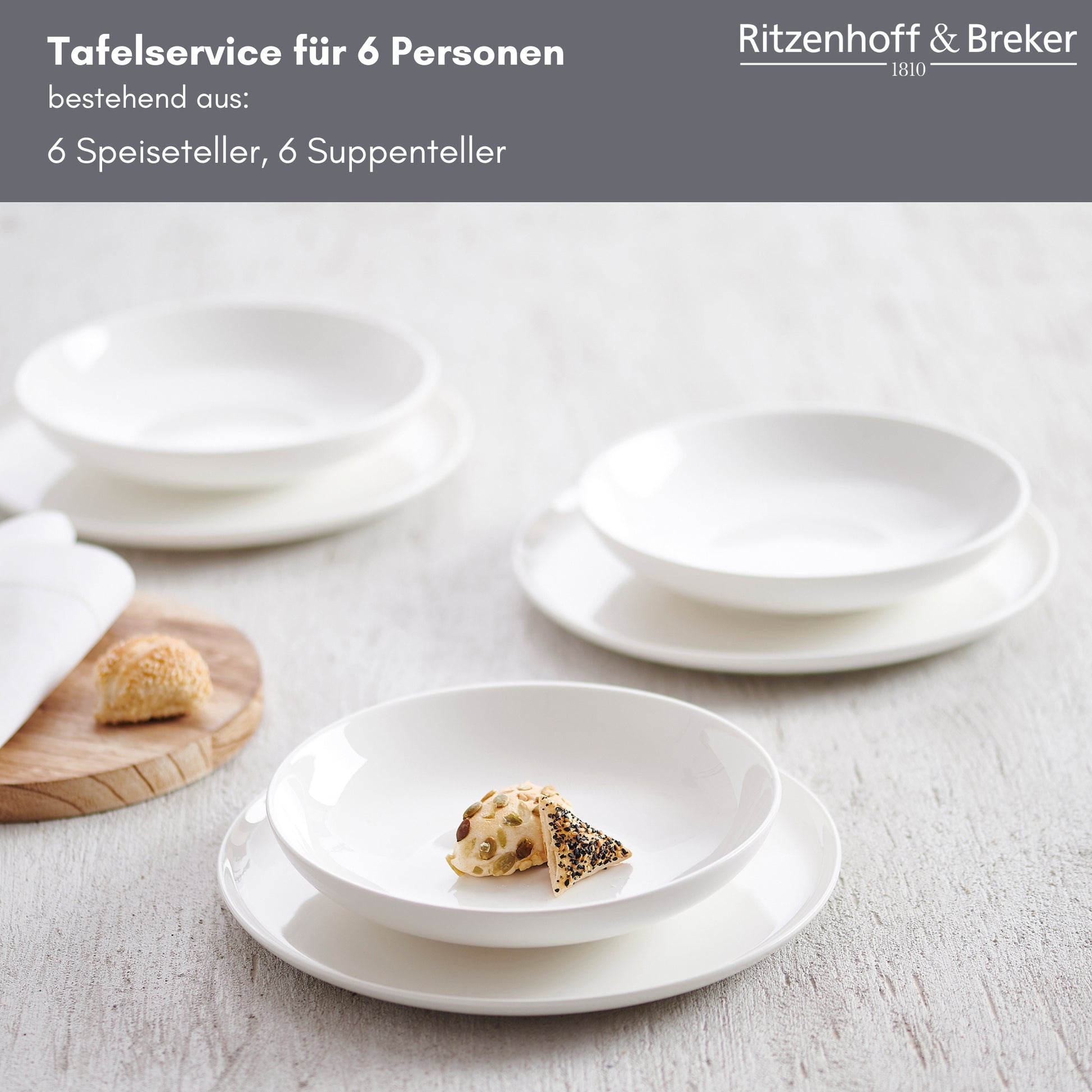 Ritzenhoff & Breker Geschirrset Skagen – 12-teiliges Set, Ø 26,5/21,5 cm, Porzellan