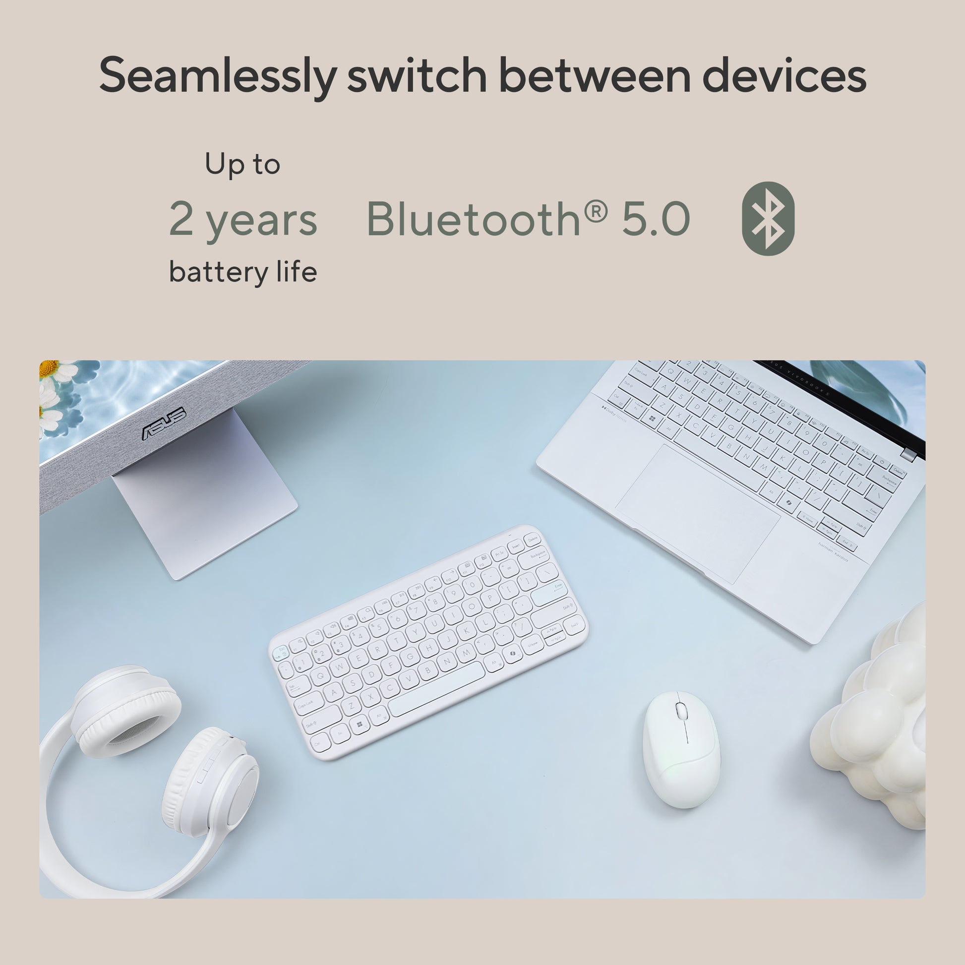ASUS KW100 – Tastatur 75% – Bluetooth 5.0 – Ohne Ziffernblock – Beige