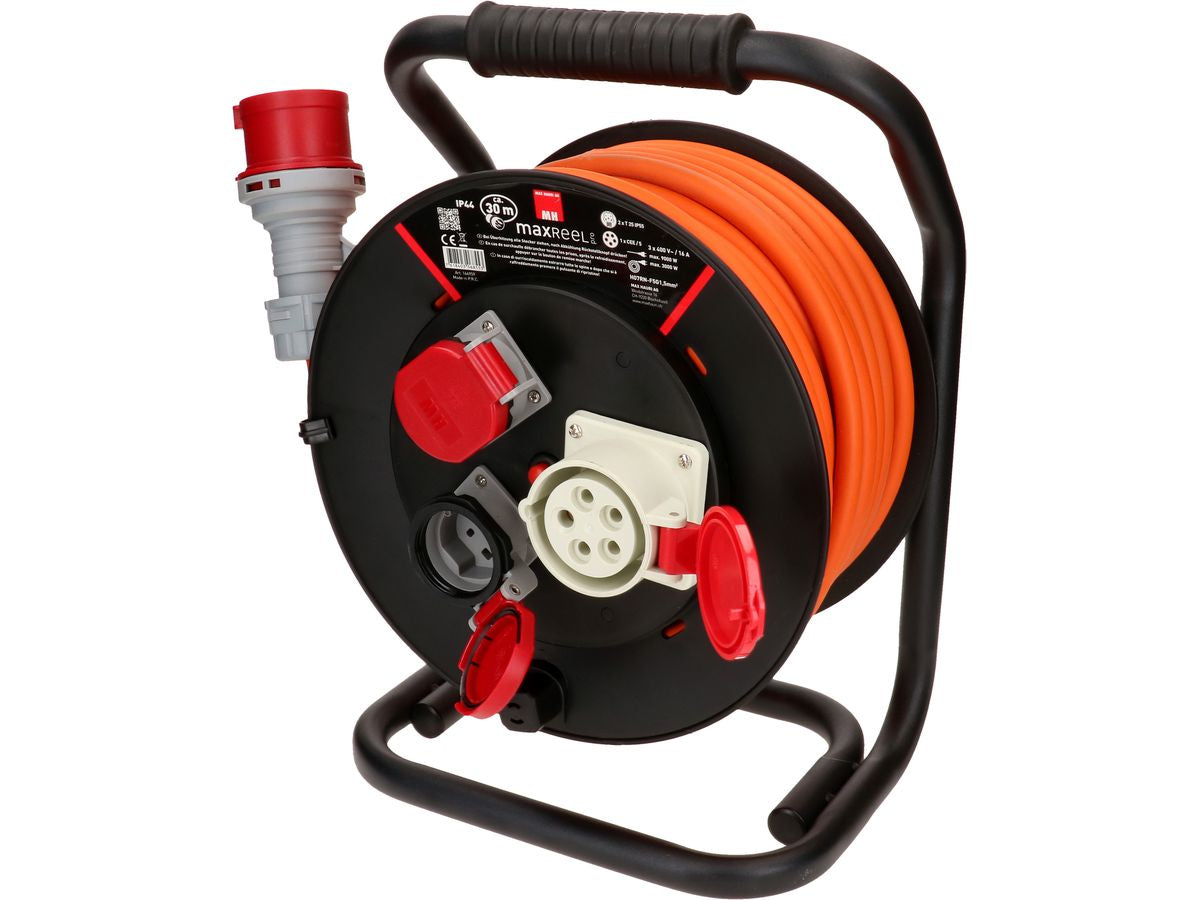 Max Hauri AG Max Hauri Kabelrolle, 30 m, (2×T25 + 1×CEE 16-5), IP44, Eingang CEE 16-5 – schwarz