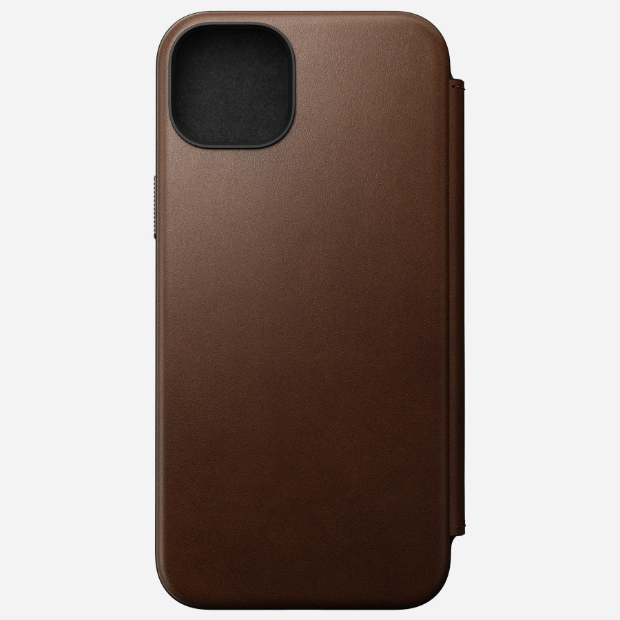 Nomad Booklet-Hülle – für Apple iPhone 15 Plus – Braun – Leder – MagSafe-kompatibel, mit Kartenfach