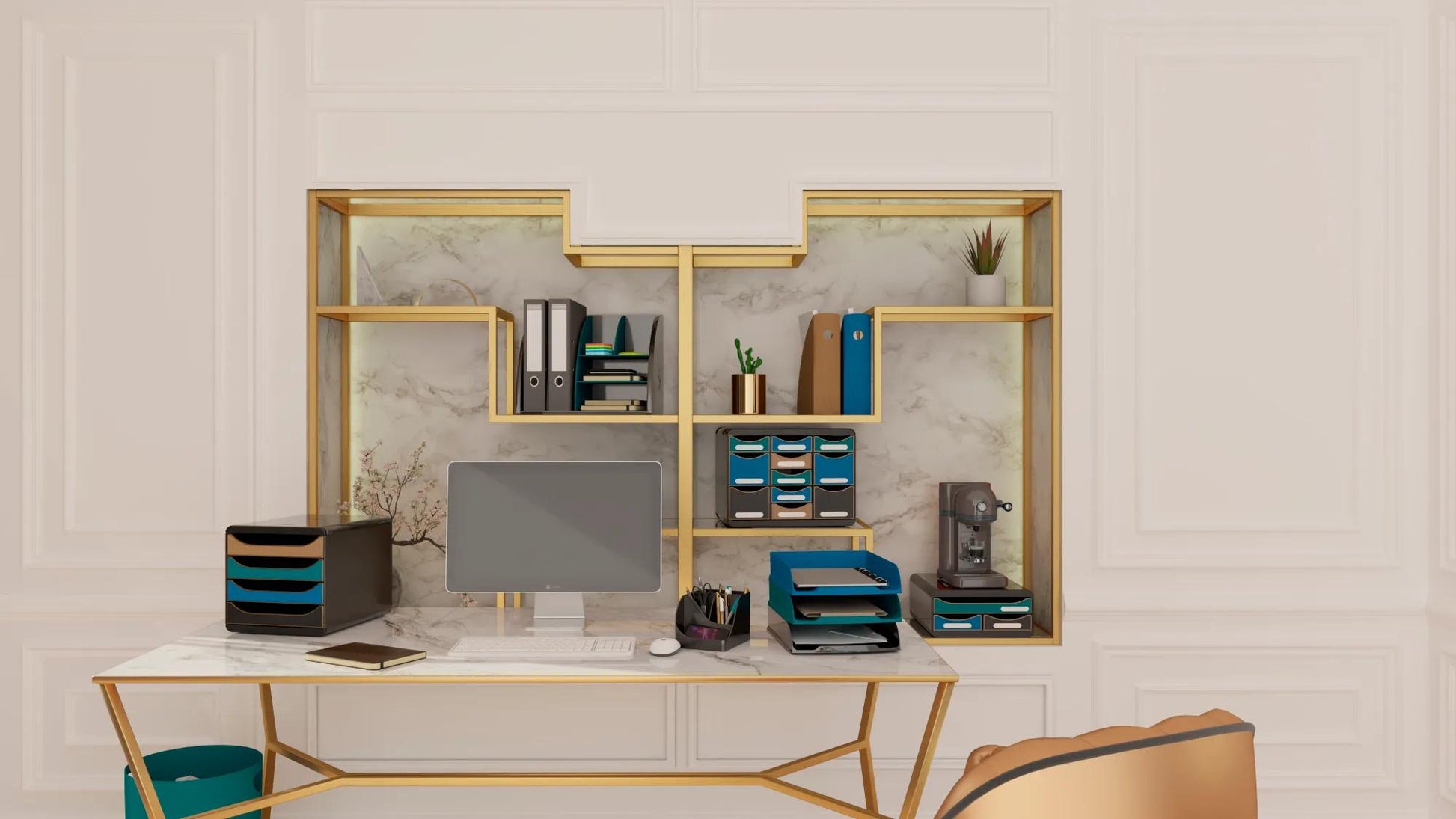 Exacompta Neo Deco Mag Cube Stehsammler – A4+ – Polystyrol (PS) – Gold – 266 × 82 × 305 mm