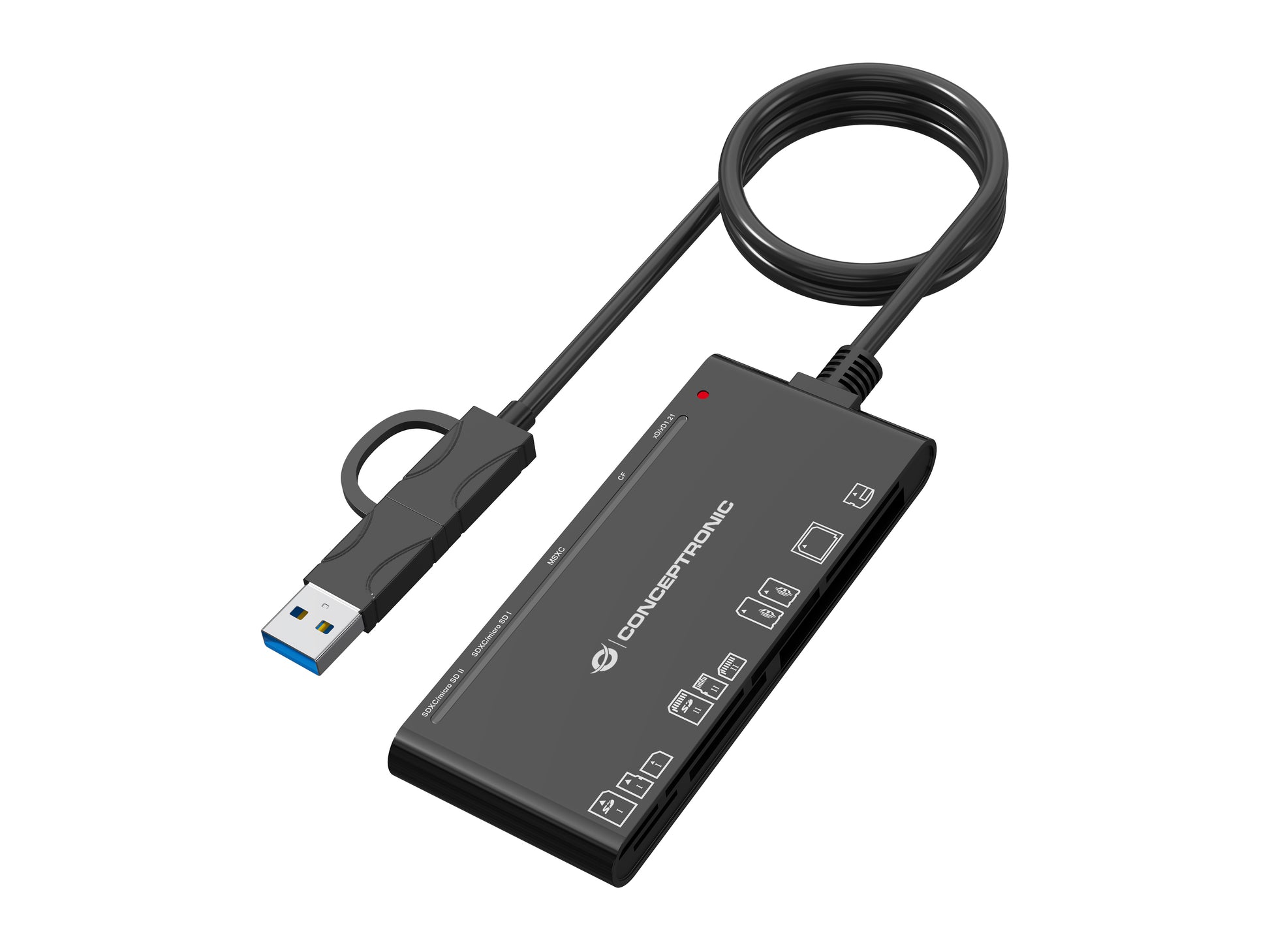 Conceptronic USB-Kartenleser USB-A/USB-C – 7-in-1 – USB 3.2 Gen 1 (5 Gbit/s) – Schwarz