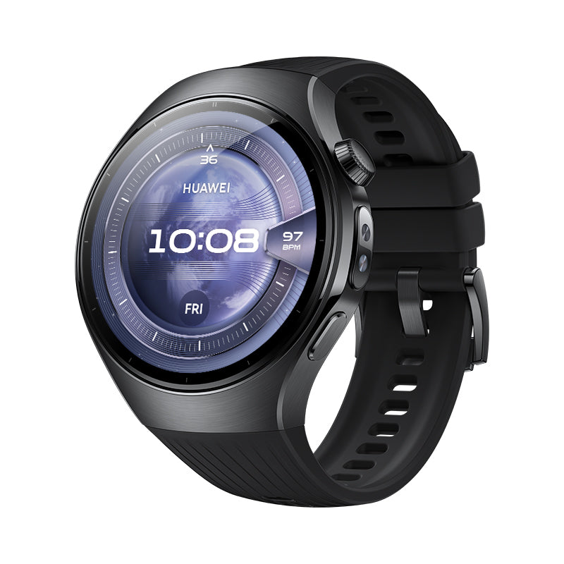 Huawei Watch 5 LTE – 46 mm, AMOLED, Edelstahl, Schwarz, Fluorelastomer, 5 ATM