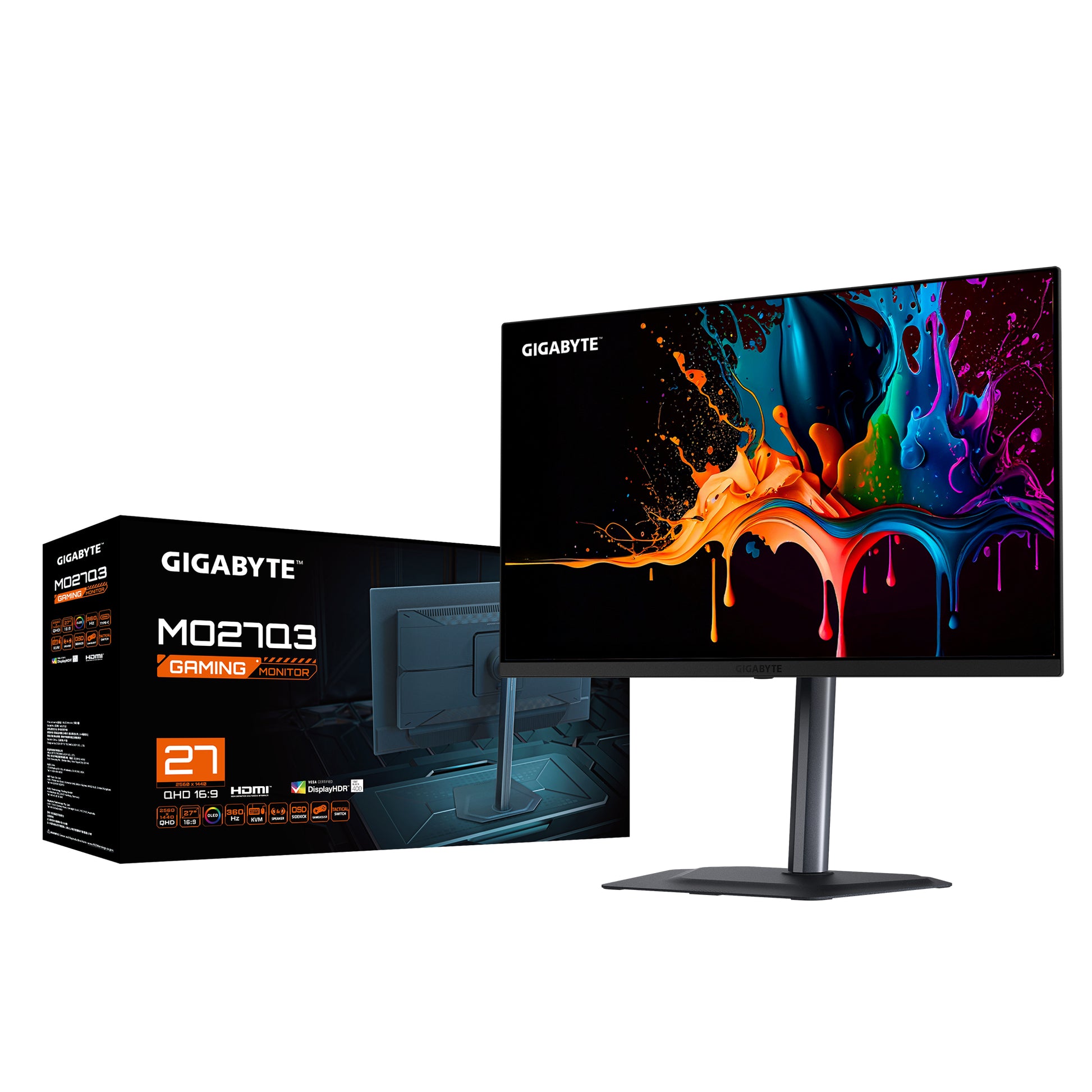 GIGABYTE MO27Q3 – 27", 2560 × 1440 (WQHD), OLED, 360 Hz, USB-C 18 W, DisplayHDR 400 True Black