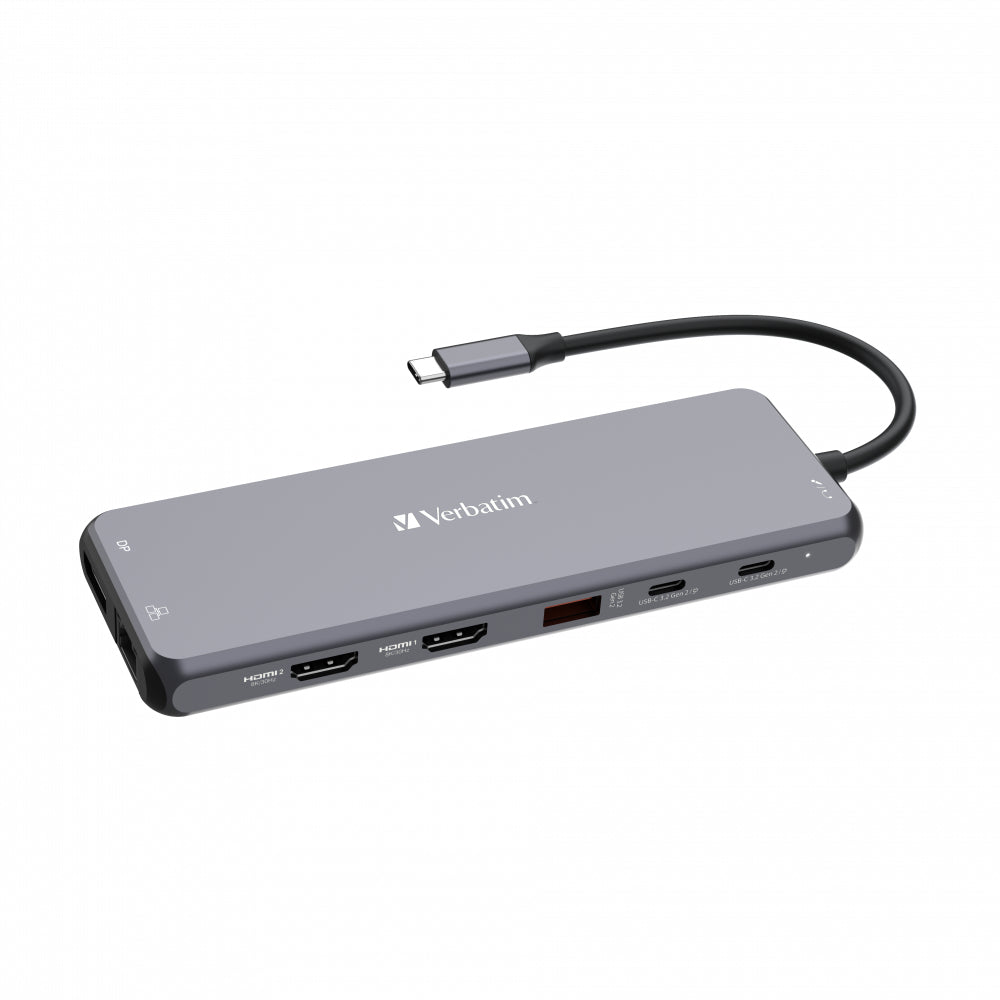 Verbatim CMH-13 Multiport-Adapter – USB-C, 1× DP, 2× HDMI, 6× USB-A, 2× USB-C, 100 W PD, GbE, 3,5 mm Audio