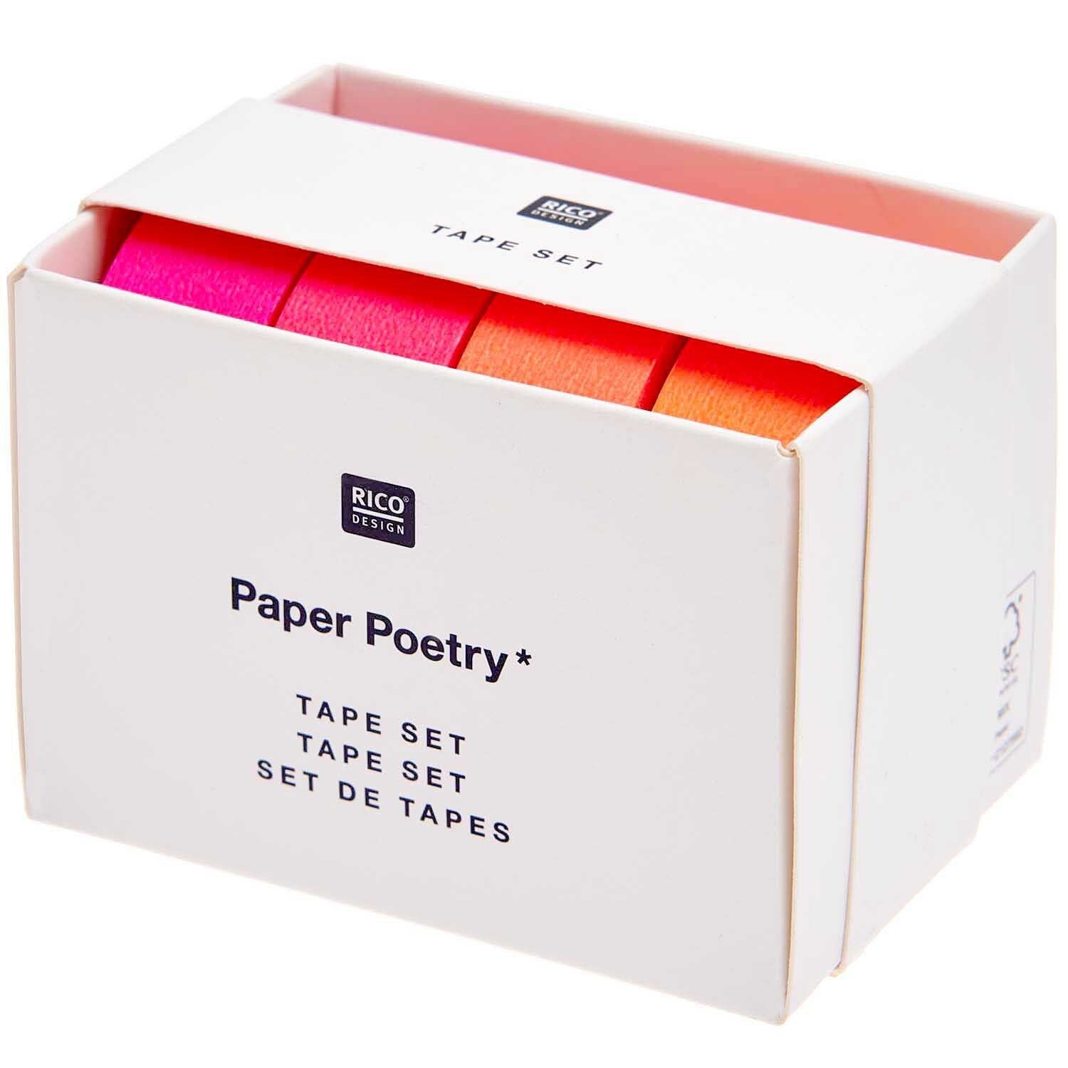 Rico Design Washi Tape – 15 mm × 10 m, neonorange, pink, rot – 4 Rollen, Papier, entfernbar, FSC Mix