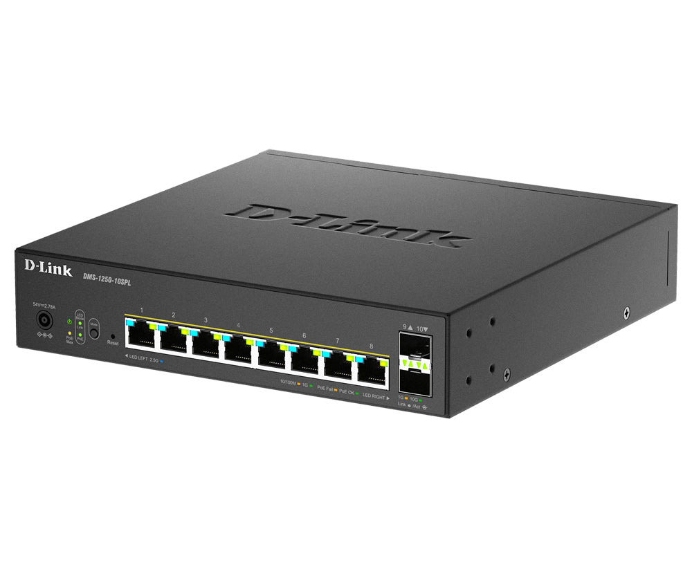 D-Link DMS-1250-10SPL/E – Managed Switch – 8×2.5G, 2×SFP+, L2, PoE++ 120 W, 1U