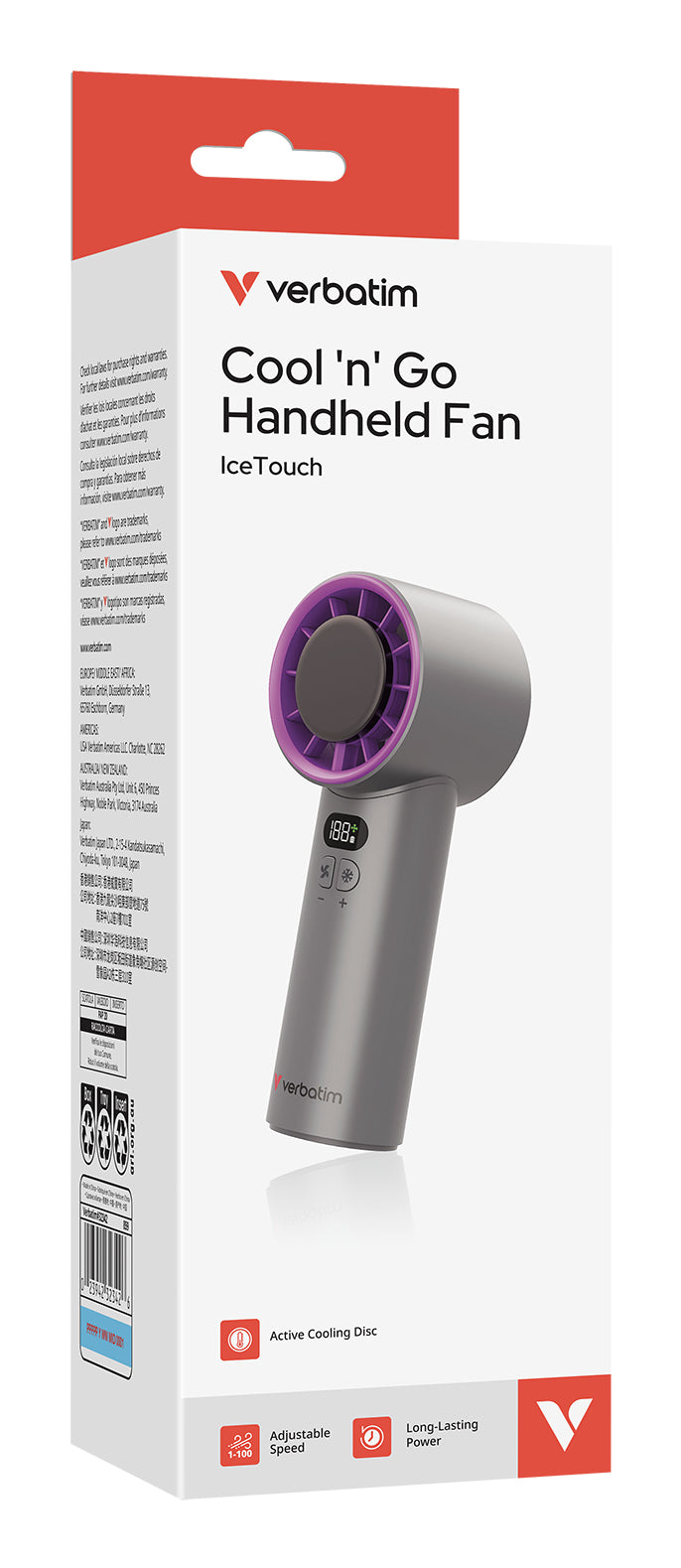 Verbatim Handventilator Cool'n'Go IceTouch – 3600 mAh, Grau, Violett