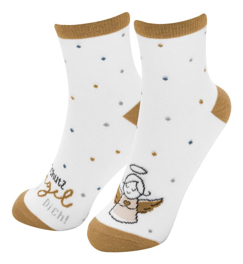 Sheepworld Socken, Zaubersocken Engel – 36–40 – Braun/Weiss – 80% Baumwolle, 15% Nylon, 5% Elasthan