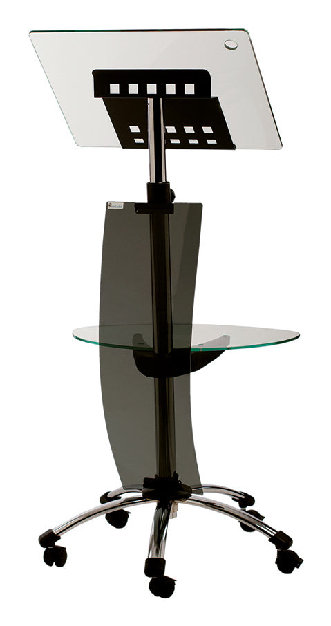 Rocada Rednerpult – höhenverstellbar, mit Rollen, Mikrofonhalter – Stahl, Sicherheitsglas, grau – 3070
