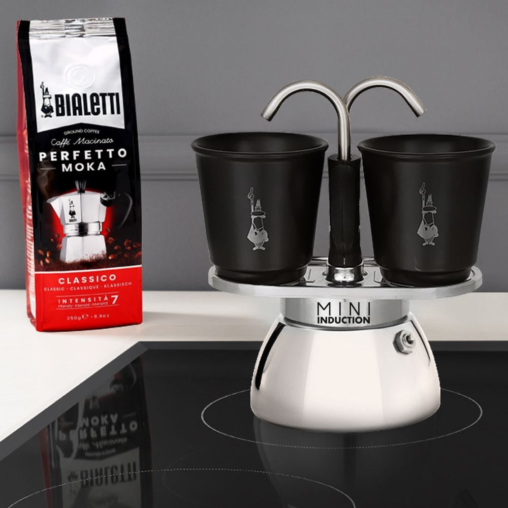 Bialetti Mini Express Espressokanne – 130 ml, 2 Tassen, für Induktion, Schwarz