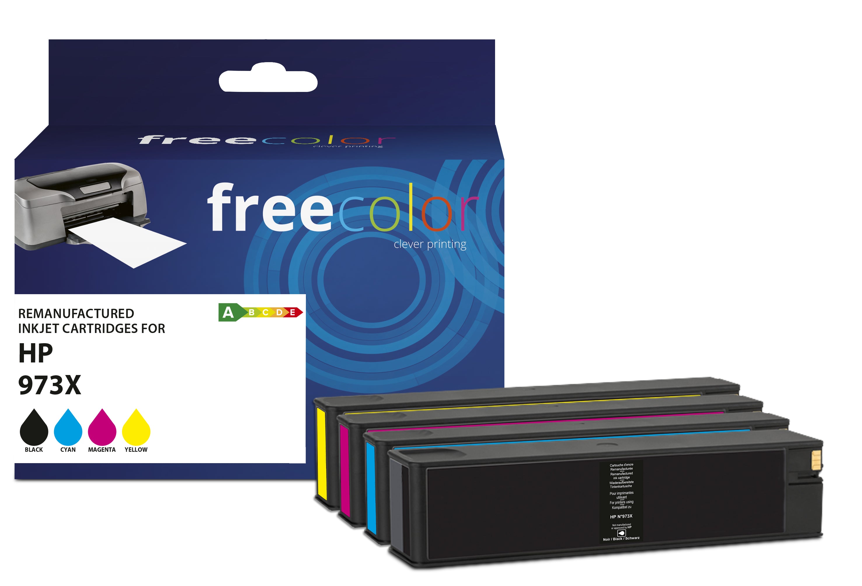 Freecolor Tintenpatronen-Multipack 973, CMYK, 4er-Pack, kompatibel – für HP PageWide Pro 552 DW, 452, 477