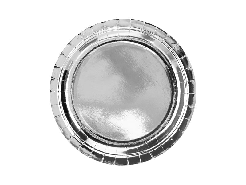 PartyDeco Teller, Papier/Karton rund – Ø 23 cm – silber – 6 Stk.