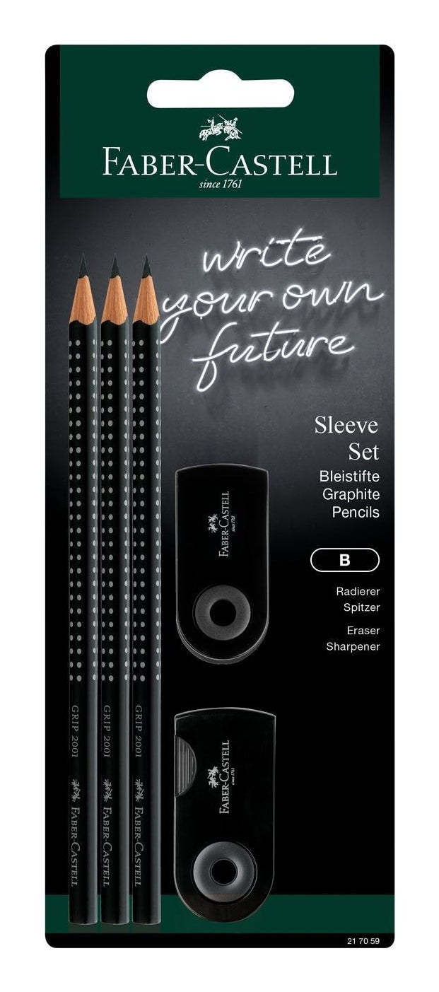 Faber-Castell Grip 2001 Schreibset B, dreikantig – mit Spitzer & Radierer