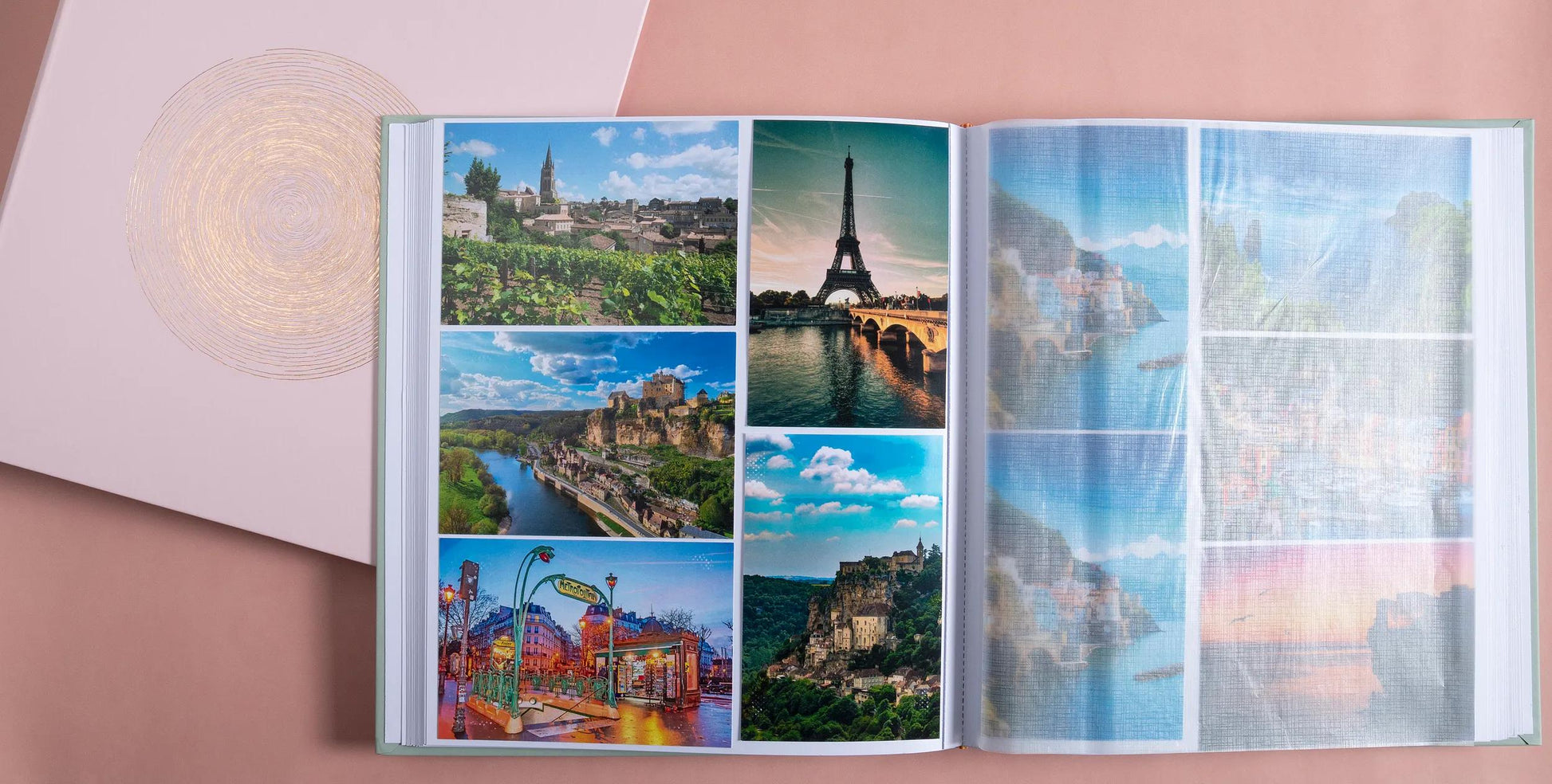 Exacompta Ellipse – Fotobuch, gebunden, 60 Seiten, weiss, 29 × 32 cm, Karton, rosa, mit Pergamin
