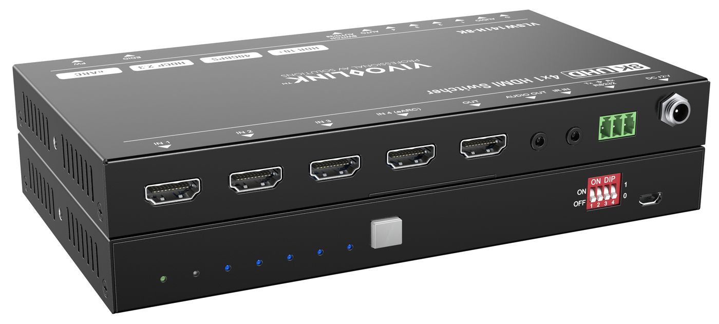 Vivolink HDMI-Switch 4×1, 8K@60 Hz, eARC, Analoger Audio-De-Embedder, RS-232