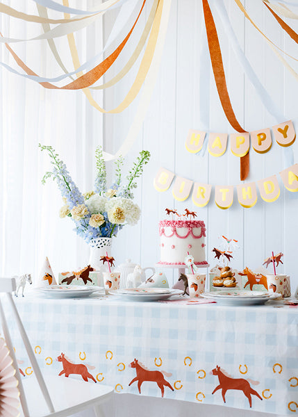 PartyDeco Tischdecke – 120×180 cm, Papier, Hellblau, Pferde
