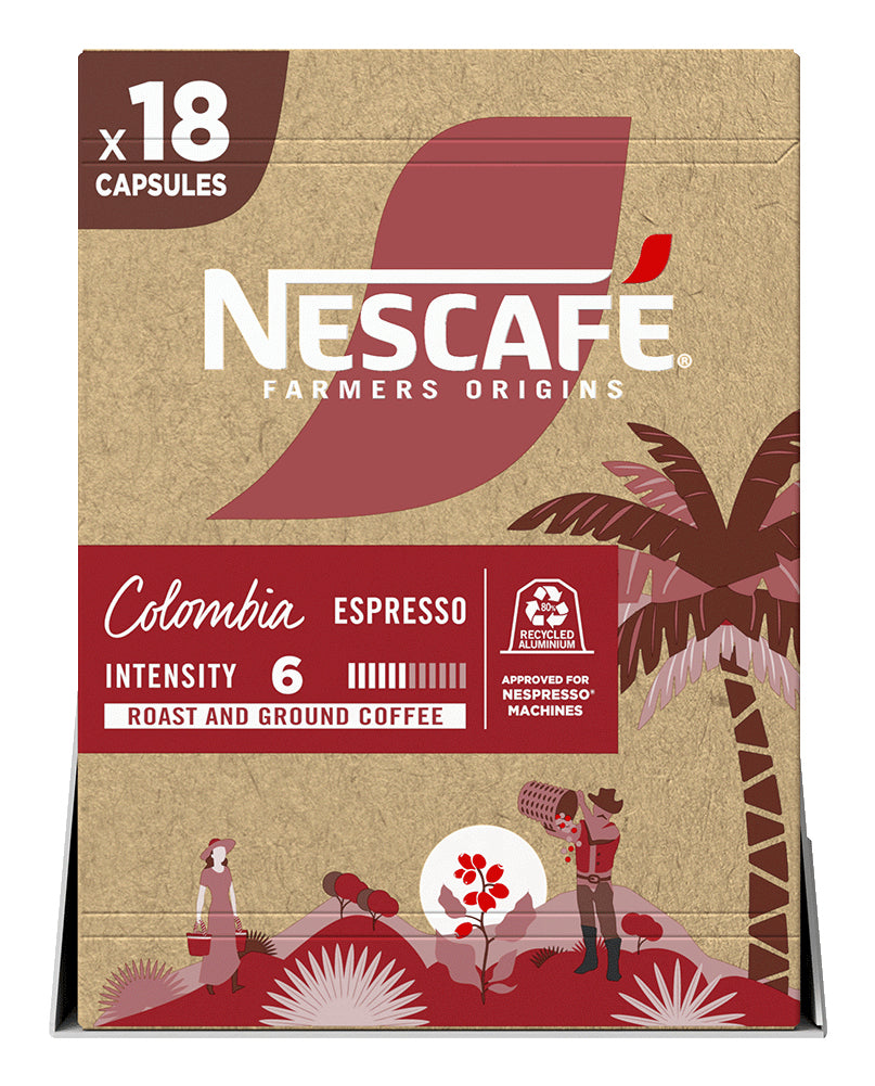 Nescafé Farmers Origins Colombia – Kapseln für Nespresso – Espresso, Intensität 6, 18 Kapseln