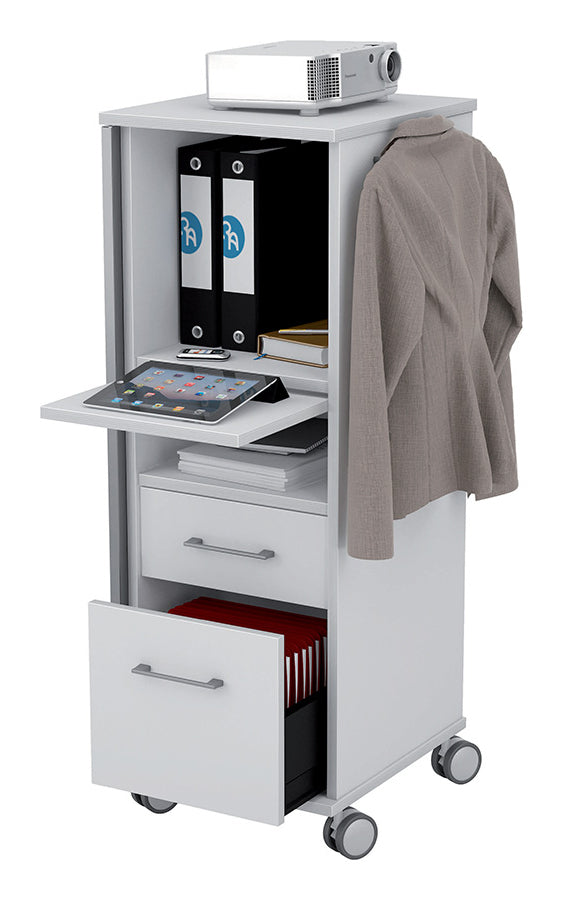 Rocada Hotdesk Basic – Laptop-/Gerätewagen, 47 × 50 cm, grau, Edelstahl, 4 Rollen, 2 Schubladen