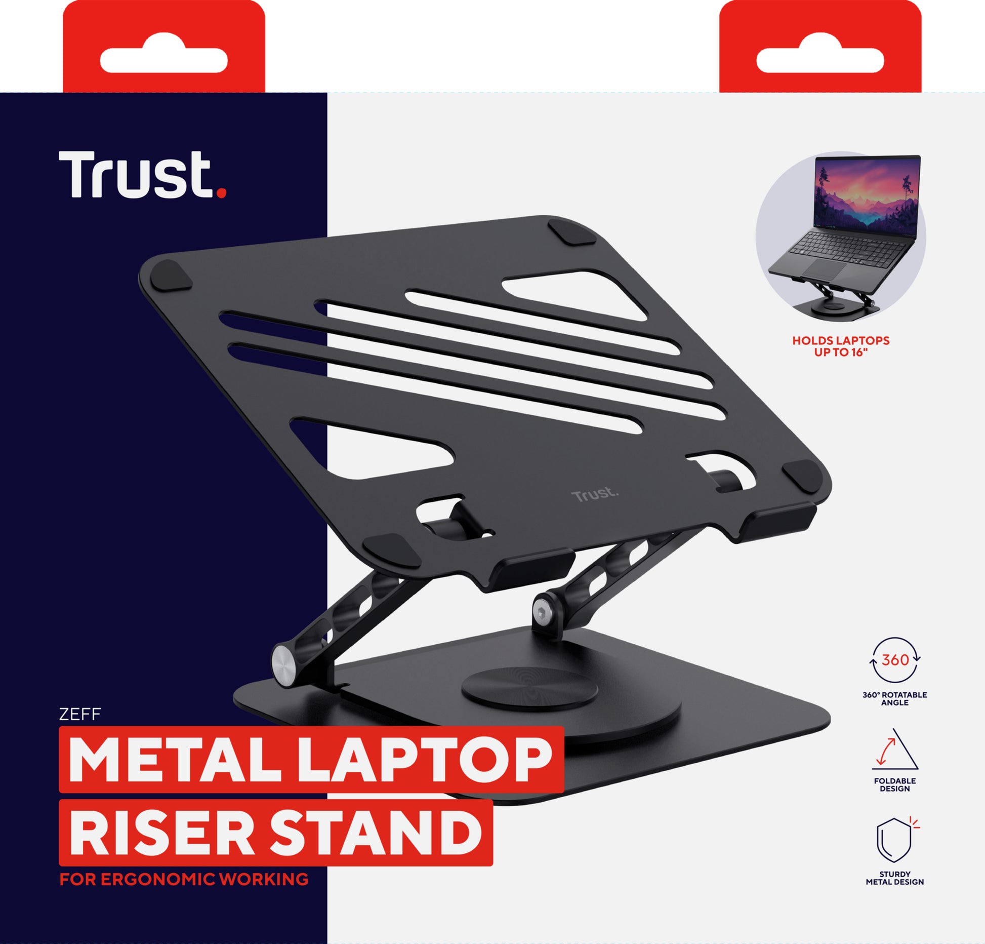 Trust Zeff Laptop-Ständer – für Notebooks bis 16", Metall, Schwarz