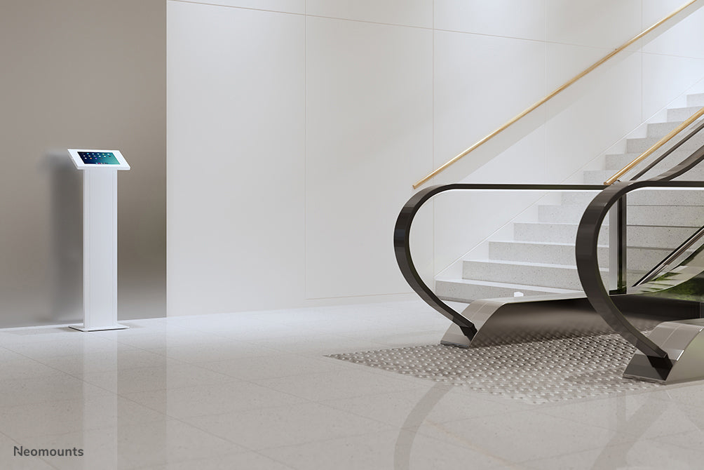 Neomounts Tablet-Bodenständer – für 9,7–11", abschliessbar, VESA 75×75 – Weiss