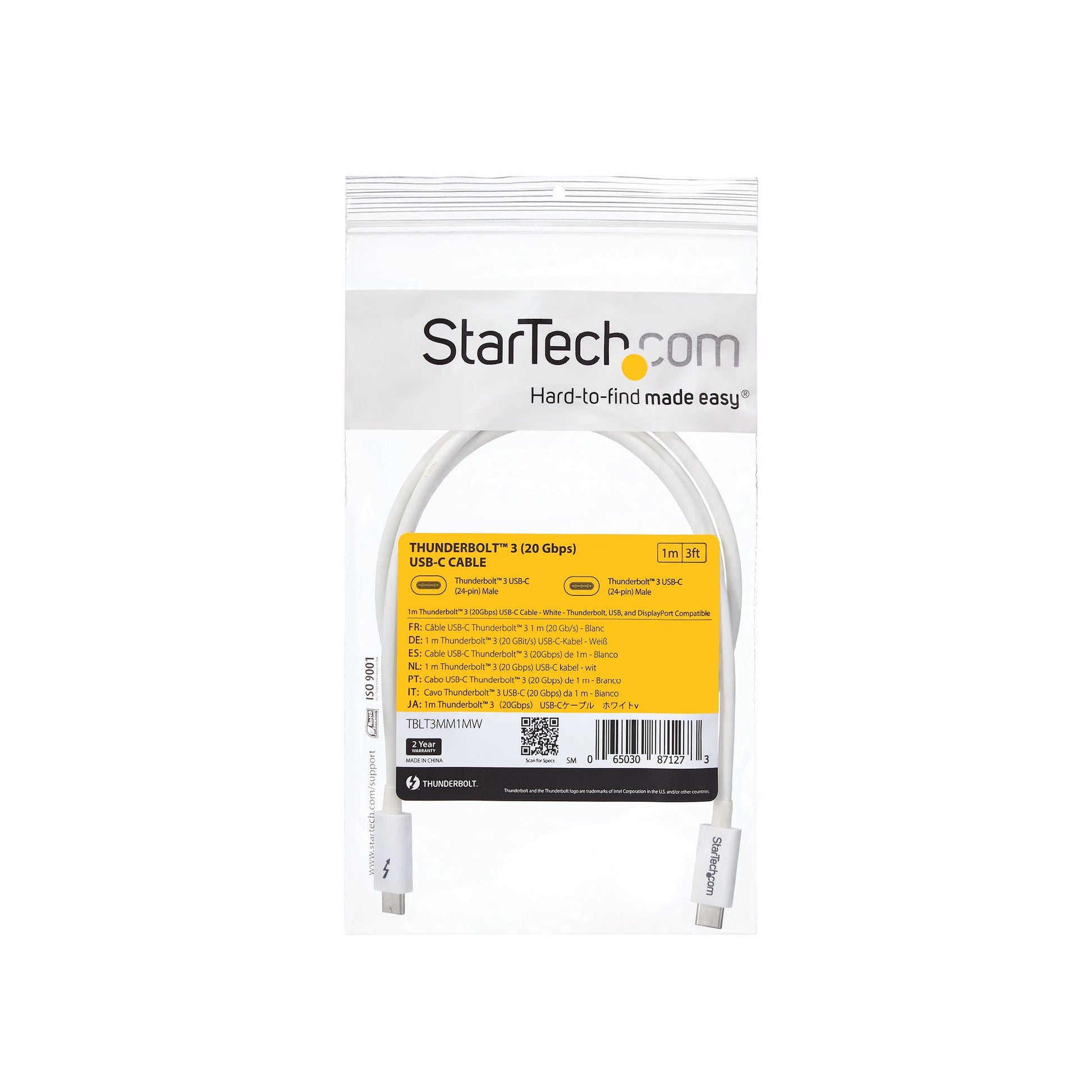 StarTech.com Thunderbolt 3 (USB-C) Kabel – 20 Gbit/s – 1 m – PD 100 W – 4K – PVC-Mantel – Weiss