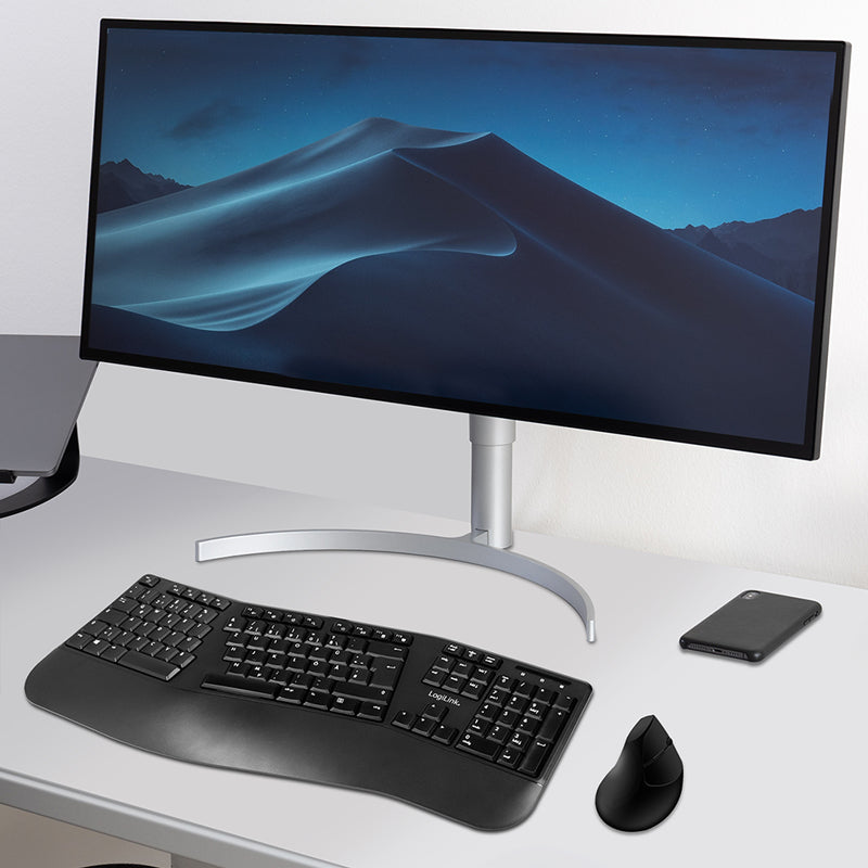 LogiLink Ergonomisches Desktop-Set – Tastatur-Maus-Set – 2,4 GHz USB-A (Nano-Empfänger) – QWERTZ (DE)